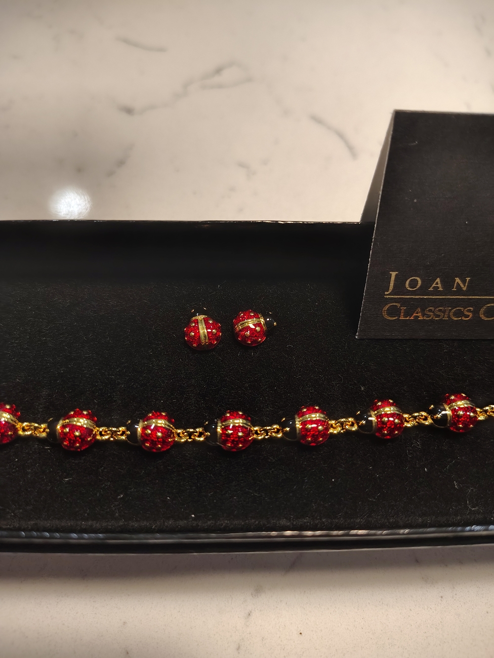 Joan Rivers Red and Black Ladybug Bracelet with Matching Earrings